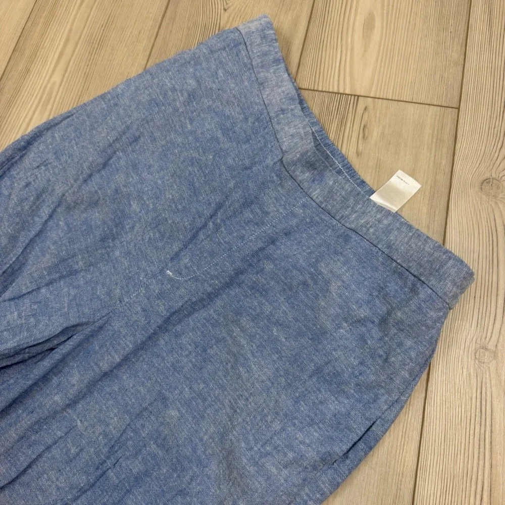 Banana Republic Wide Leg Cropped Linen Blend Pull On Pants Antique Blue L 568213